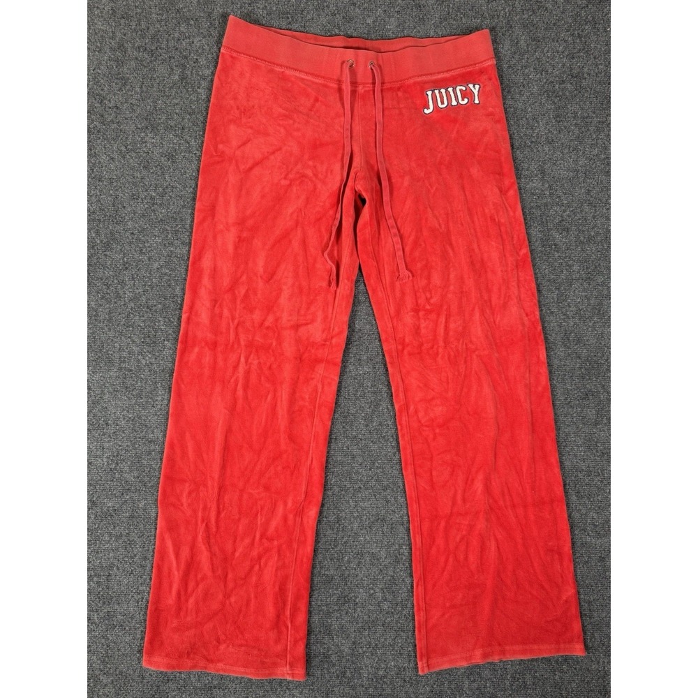 Vintage Juicy Couture Sweatpants Women Large Red Velour Flared‎ Pants Y2K